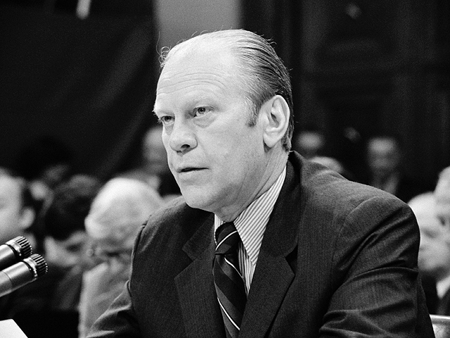 President Gerald Ford appearing at a House Judiciary Subcommittee hearing regarding his pardon of former President Richard Nixon. (Public domain photo courtesy of Wikipedia)